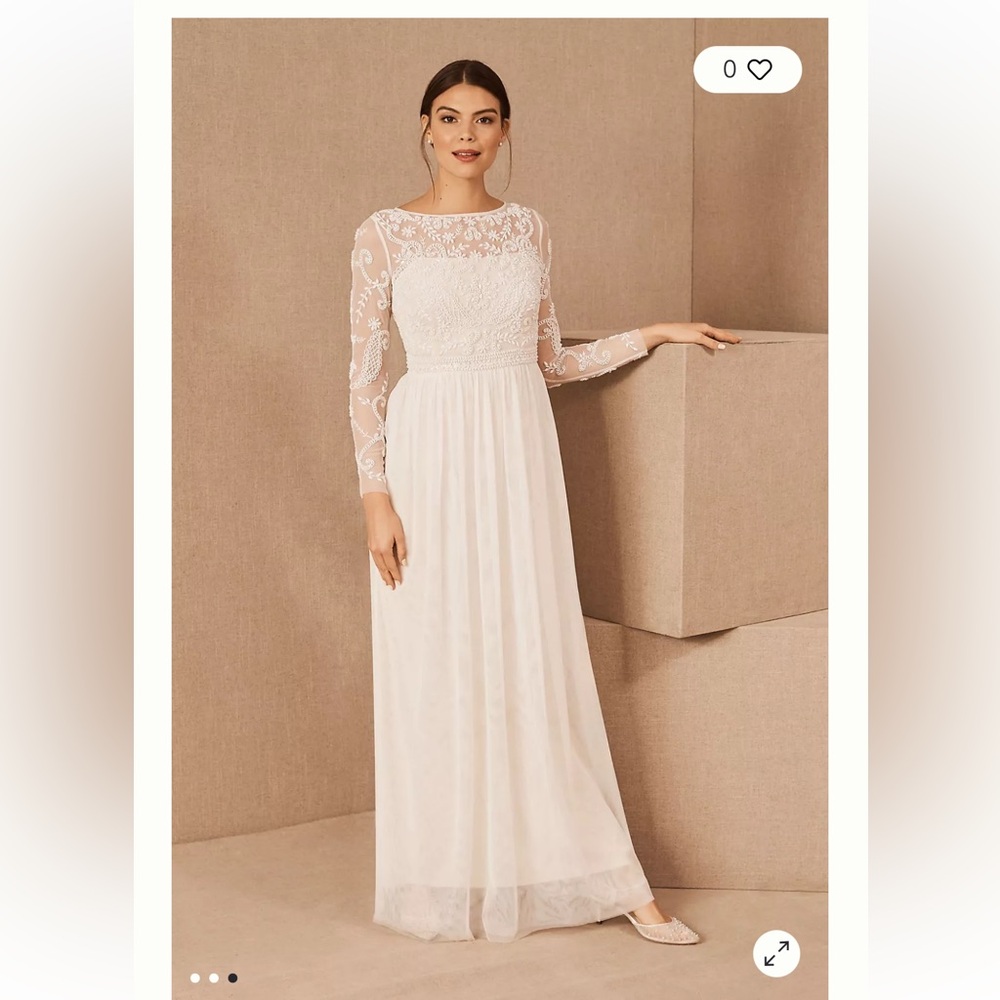 BHLDN Ivory Lace Long Sleeve beaded Gown